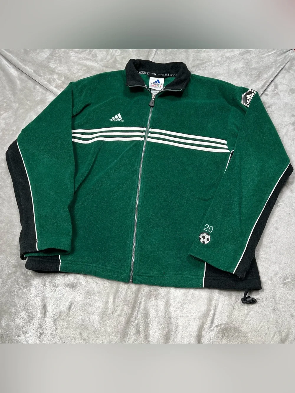 Vintage Adidas Full Zip Fleece Jacket Mens L Green/Black Retro Track Pockets Y2K